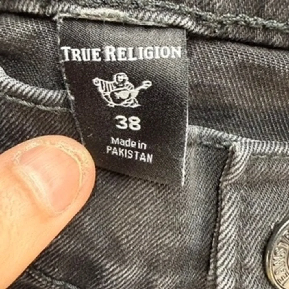 True Religion Jeans Mens‎ 38 Black Geno Slim Flap Pocket Horseshoe Stitching